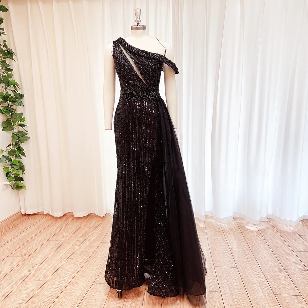 Black One-shoulder Sequin Gown With Slit on Luulla