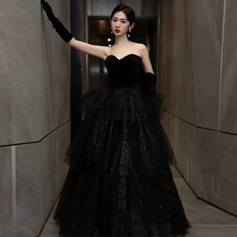 slim fit dress slacks Velvet Pearl Evening Dress with Gloves Black / Small main image 0