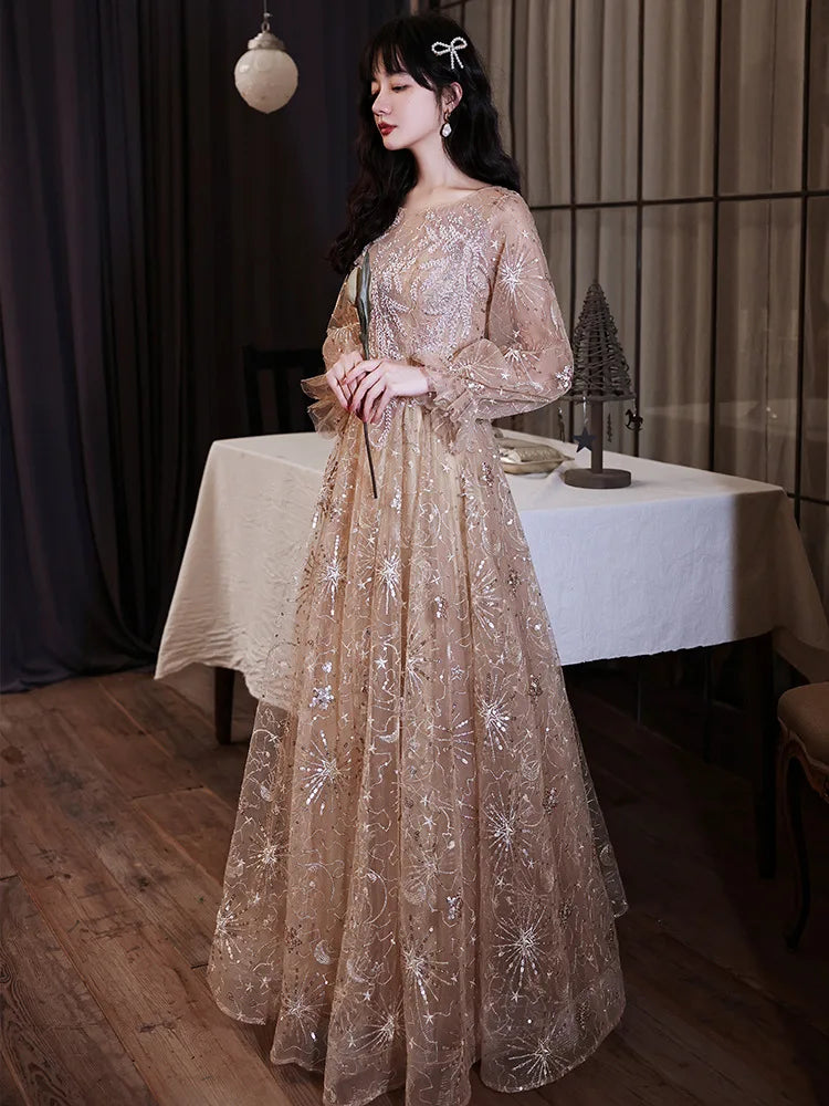 Sparkling Sheer Lace Gown With Star Patterns on Luulla