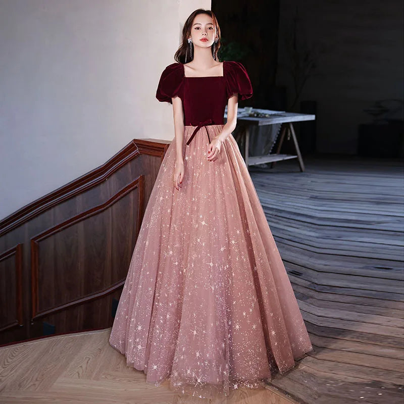 Burgundy Velvet Top With Starry Tulle Skirt