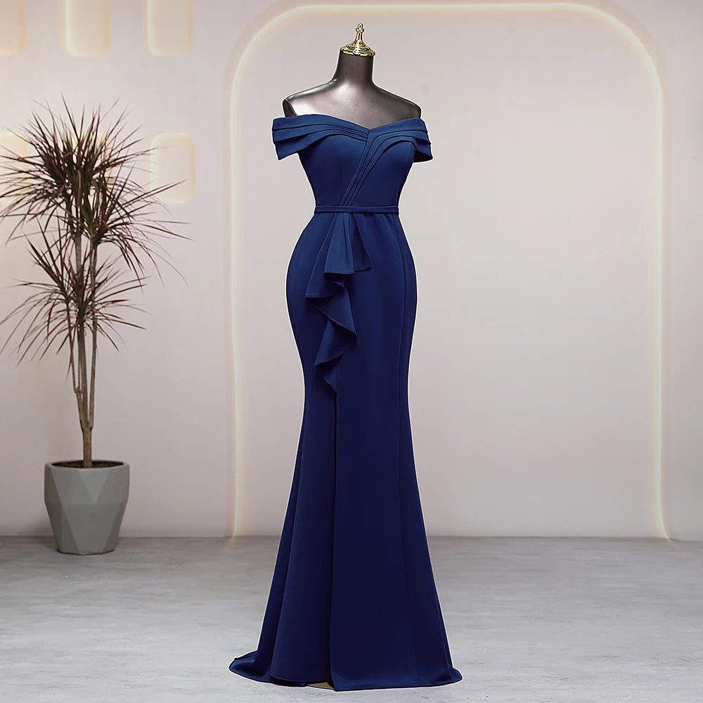 royal blue satin bridesmaid dresses Zapakasa Women Royal Blue Satin Ruched Long Wedding Guest Dress with Slit  Sweetheart Mermaid Bridesmaid Dress with Ruffles main image 0