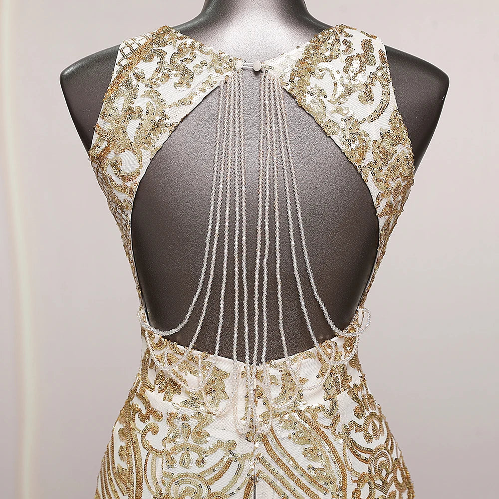Rent Green Gold Backless Sequin Gown main image 1