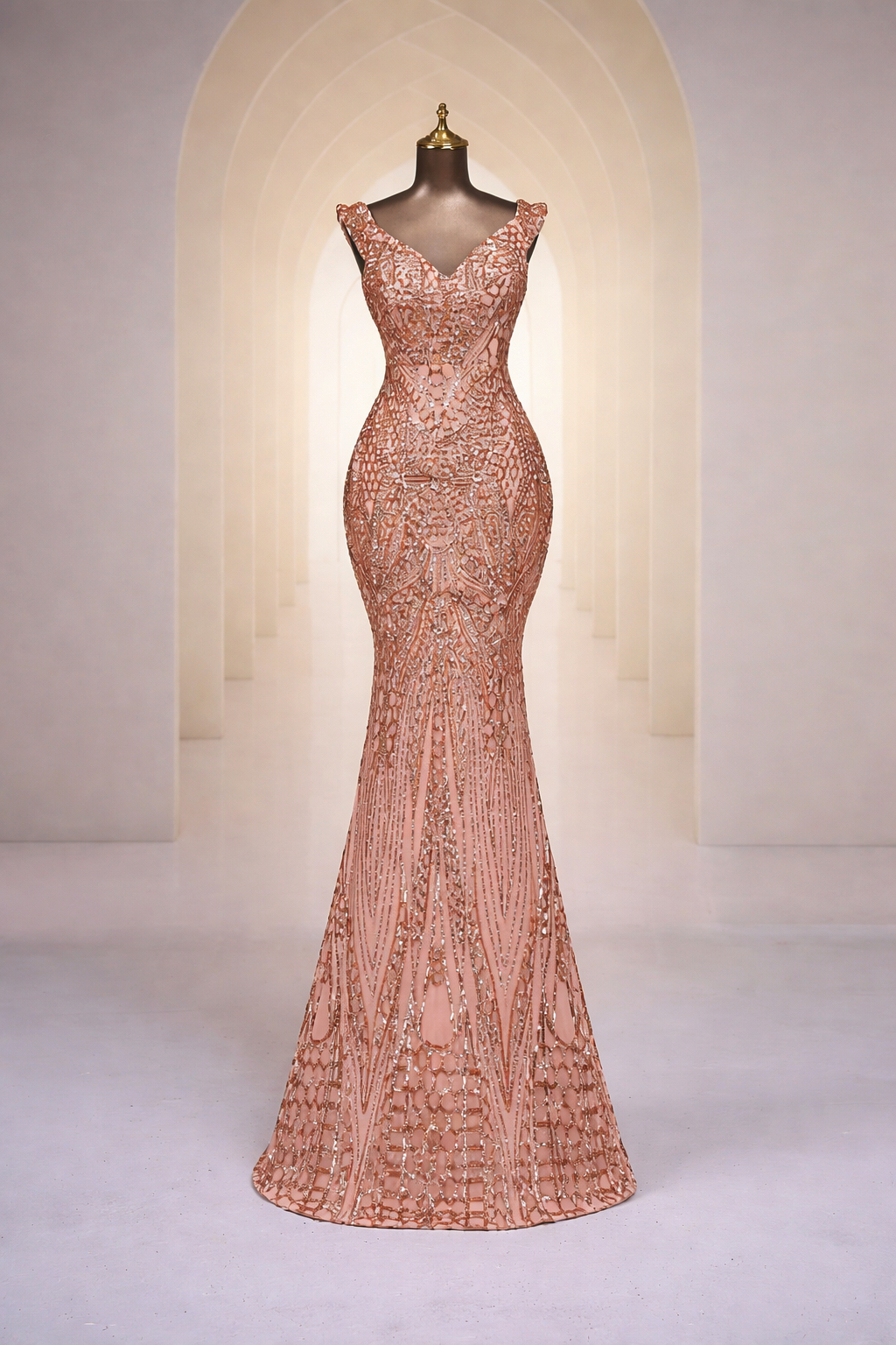 Sequined Sleeveless Floor-length Gown, Rose Gold on Luulla
