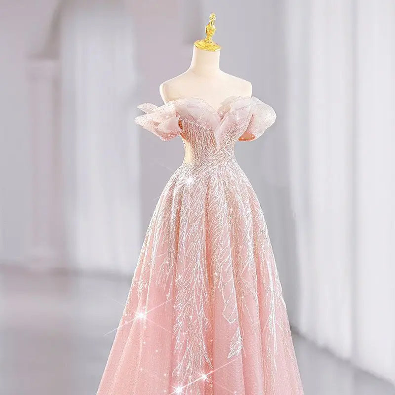 pink dress with embellishments Strapless Hot Pink Gown with Embellished Detail D5408