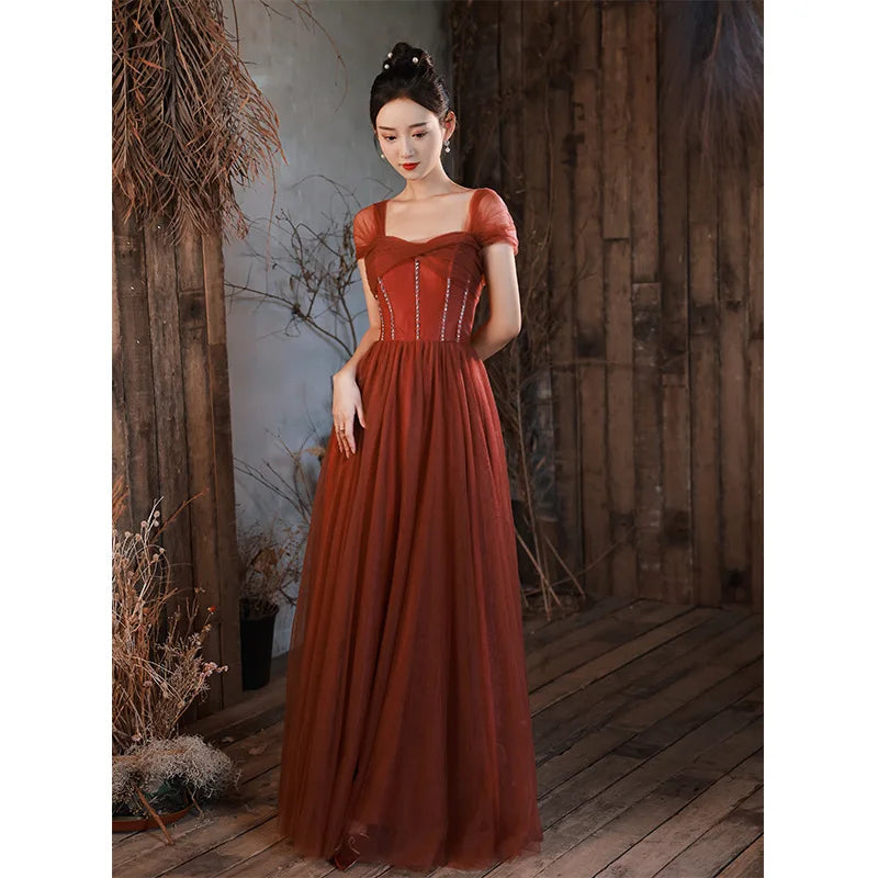 fitted lace wedding dress Burgundy Tulle Sweetheart Neck Corset Prom Dress – Brydealo main image 0