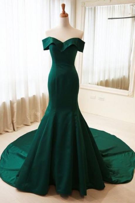 Elegant Mermaid Off Shoulder Sleeves Dark Green Evening Dress,Mermaid Prom Dress