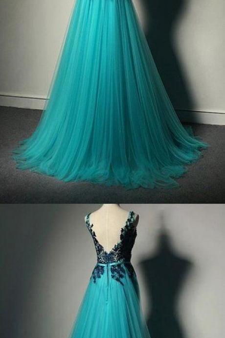 Blue Tulle Party Dress, Formal Gown,lace Black Evening Gowns,tulle Formal Gown For Teens