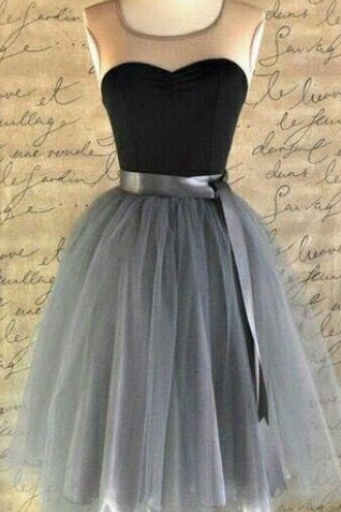Gray Homecoming Dresses, Short Homecoming Dresses, Short Pink Prom Dresses With Sashes ,knee-length, Round Neck, Mini Dresses ,applique,evening