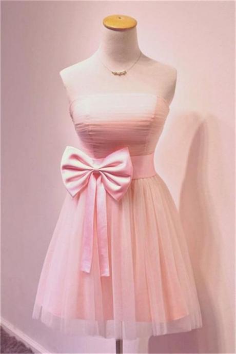 Girly Simple Short ,pink Strapless Homecoming Dresses ,formal Party Gown ,evening Gowns