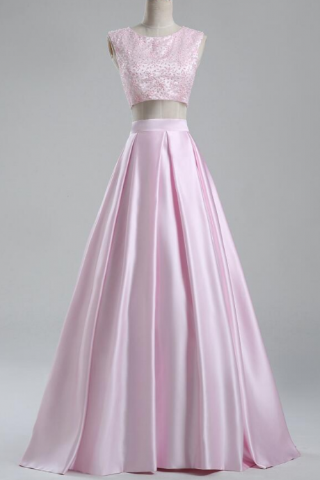 The Two-piece Neck , Sleeveless Rose Outdoor Dress ,sequin Satin Crystal Party Dress, Appliqués ,formal Party Gown ,evening Gowns