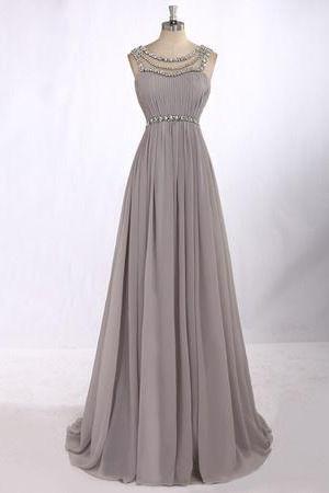 Custom Classy, Sleeveless Floor Length ,chiffon Chain ,formal Beaded Evening Dress ,evening Gowns