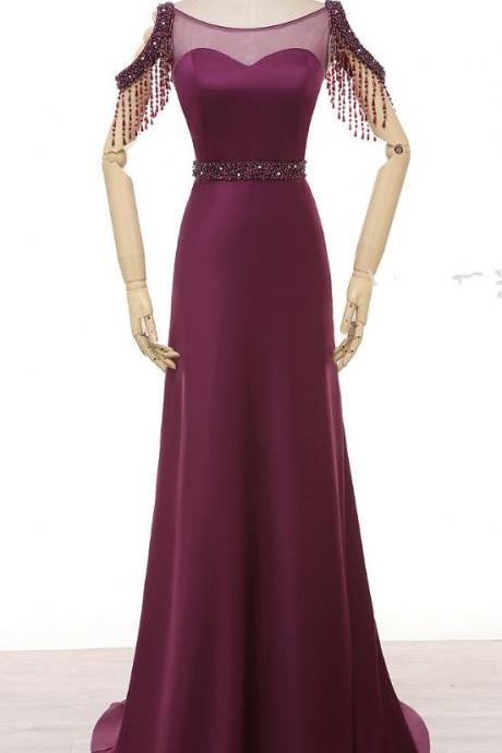 purple dress ,pearl crystal neck ,satin evening gown,mermaid,Floor Length Formal Dress, Prom Dress,Formal Evening Gown,Evening Gowns