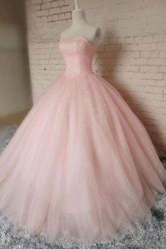 Pink Ball Gown Beading Prom Dress,long Prom Dresses,charming Prom Dresses,evening Dress, Prom Gowns, Formal Women Dress,prom Dress,party Dress