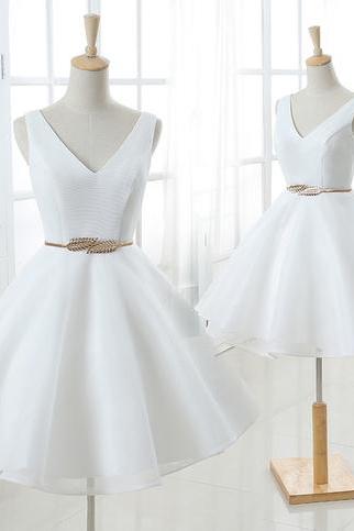 Cute White, V Neck Short Prom Dress,homecoming Dresses ,custom Made