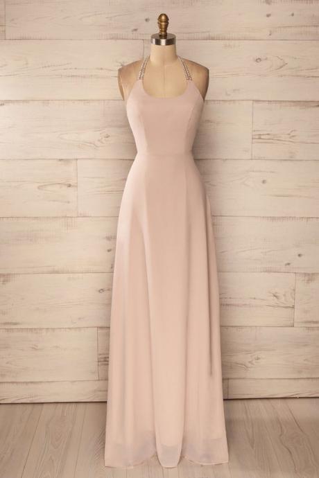 halter chiffon simple ,cheap long prom dress ,Formal Evening Dress,Custom Made