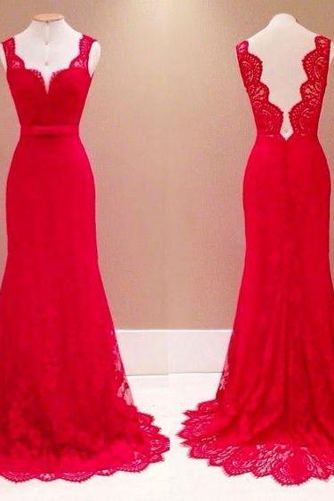 Backless Prom Dresses,red Prom Dress,backless Prom Gown,open Back Prom Dresses,open Backs Evening Gowns,lace Formal Gown,sexy Evening Gowns For