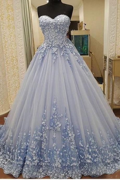 A-line Sweetheart ,chapel Train Tulle Appliqued, Elegant Prom Dresses,sexy Formal Evening Dress,custom Made