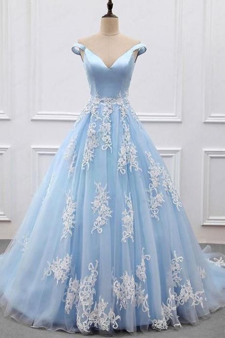 prom dresses,Tulle Off-the-shoulder Neckline ,A-line Evening Dresses With Beaded, Lace Appliques , New Fashion,Custom Made