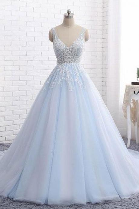 V-neck Lace Charming Prom Dress,long Prom Dresses,prom Dresses,evening Dress, Evening Dresses,prom Gowns, Formal Women Dress , Lace Appliques ,