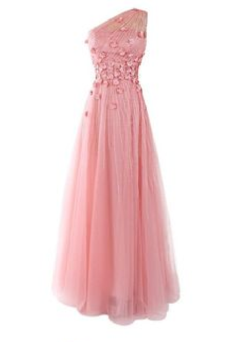 Long Prom Dresses One Shoulder A-line Floor-length Long Pink Prom Dress