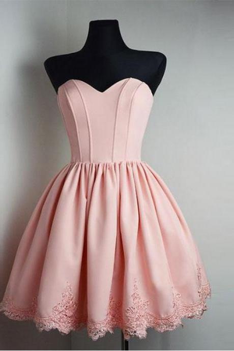 Strapless Sweetheart Short Pink Homecoming Dress Ball Gown