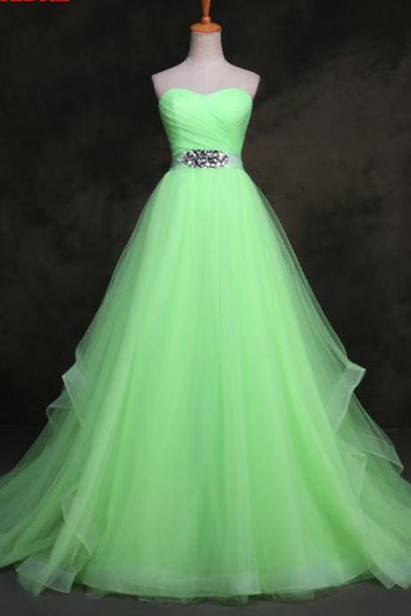 Custom Made Green Sweetheart Neckline ,a-line Evening Dress With Crystal Embellished Waistline , Prom Dress, Wedding Dress, Bridesmaid Dresses