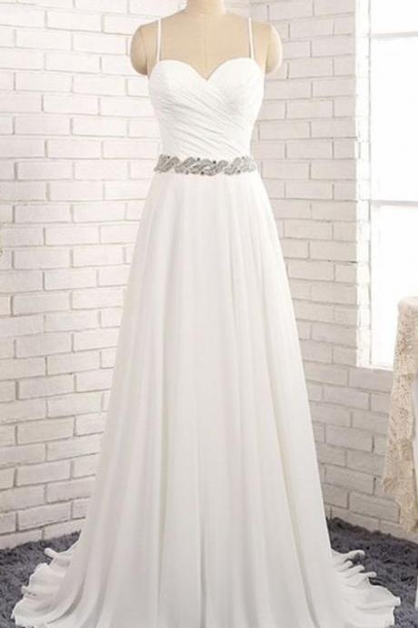 Cute White Chiffon Prom Dress With Straps, Sleeveless Exquisite Elegant Dresses