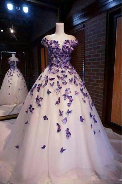Purple Butterfly Appliques Ball Quinceanera Dress Birthday Party Sweet 16 Gown,charming Wedding Dress