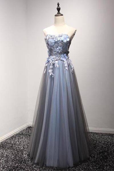 Chic A-line Sweetheart Prom Dress Light Blue Tulle Prom Dress Evening Gowns