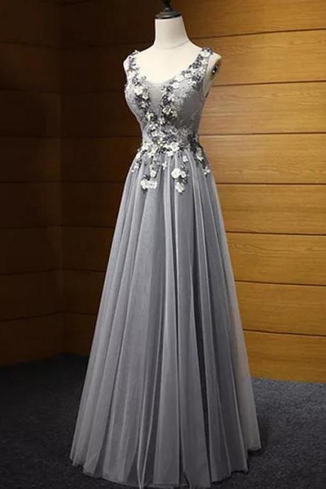 A-line Scoop Floor-length Sleeveless Tulle Prom Dress/evening Dress