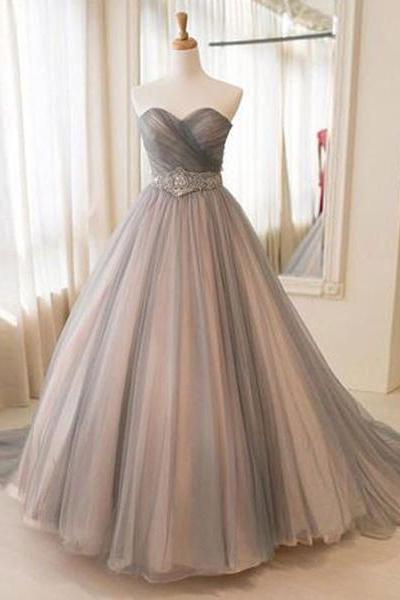 SWEETHEART TULLE LONG PROM GOWN, TULLE WEDDING DRESS