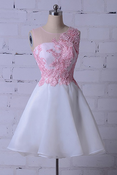 Simple White Homecoming Dress Tulle Short Prom Dress, Halter Bridesmaid Dress