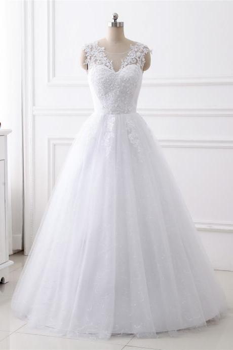 A-line 3d Flower Applique Wedding Dress ,scoop Neck Wedding Dress , Luxury Beading Sleeveless Wedding Dress,floor Length Bridal Dress