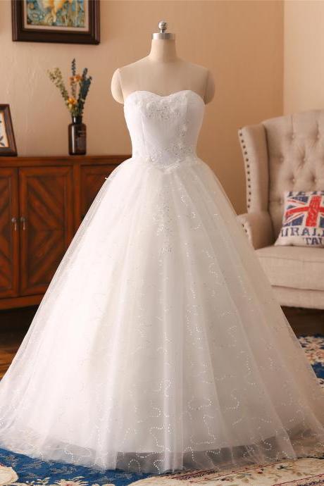 A-line lace beadings Applique wedding dress ,sexy sweetheart neck wedding dress , Luxury sleeveless wedding dress, floor length bridal dress