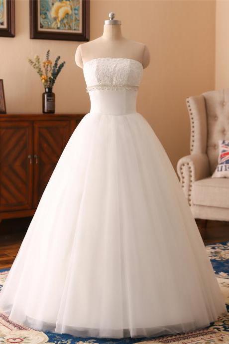 A-line Lace Beadings Applique Wedding Dress ,sexy Sweetheart Neck Wedding Dress , Luxury Sleeveless Wedding Dress, Floor Length Bridal Wedding