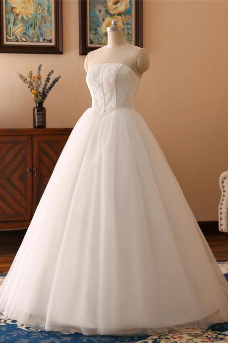 A-line Lace Applique Wedding Dress ,sexy Sweetheart Neck Wedding Dress , Luxury Simple Sleeveless Wedding Dress, Floor Length Bridal Wedding