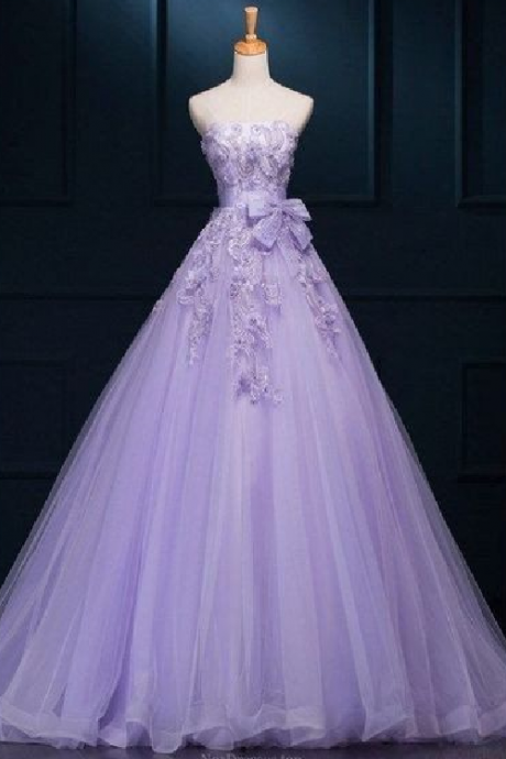 New Arrival Ball Gown Floor-length Luxury Appliques Wedding Dresses, purple tulle A-line prom dresses