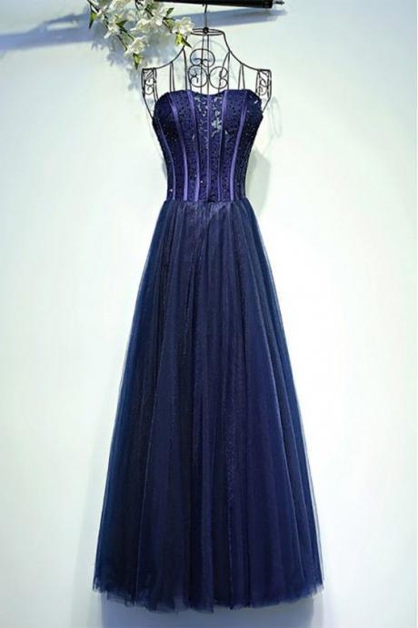 Vintage Chic Prom Dress ,navy Blue Corset Prom Dress, Long Halter Neck Evening Dress