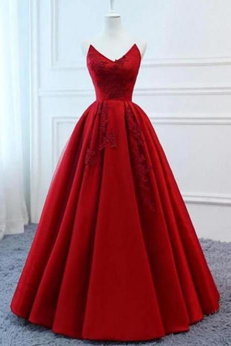Red V Neck eveing dress , A-line party dress, Custom Long Evening ,floor length Prom Dresses