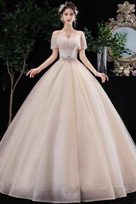 Champagne Wedding Dress Off Shoulder Wedding Dress V-neck Wedding Dress Ball Gown Wedding Dress