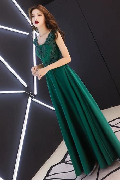 Sleeveless Evening Dress V-neck Party Dress Green Prom Dress