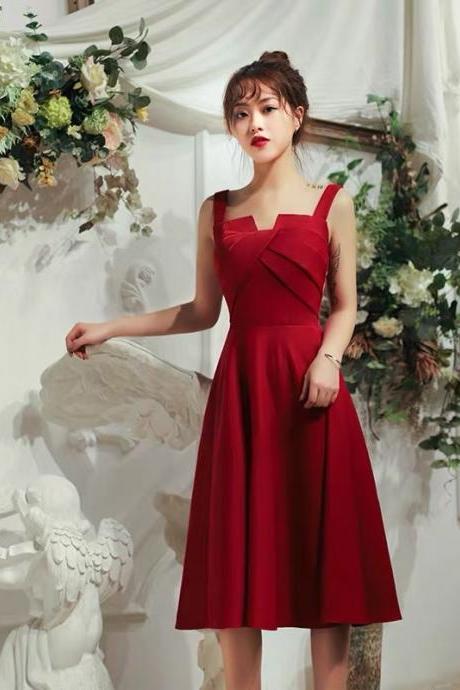 Red Prom Dress Spaghetti Straps Party Dress Pretty Bridesmaid Dress V-neck Homecoming Dress
