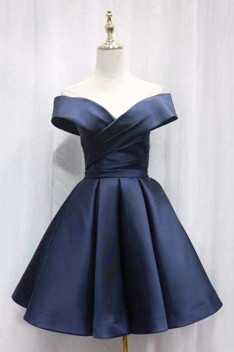 Navy Blue Party Dress Elegant Satin Party Dress Graduation Homecoming Dress