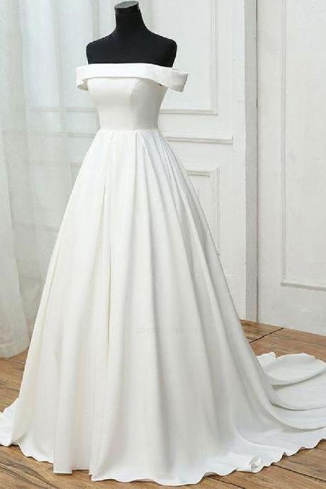 White Party Dress Off-the-shoulder Prom Dress Simple Evening Dresses High-waisted Formal Dress