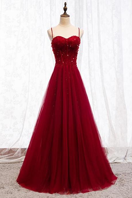 Spaghetti Strap Prom Dress,red Party Dress.charming Prom Dress,custom Made