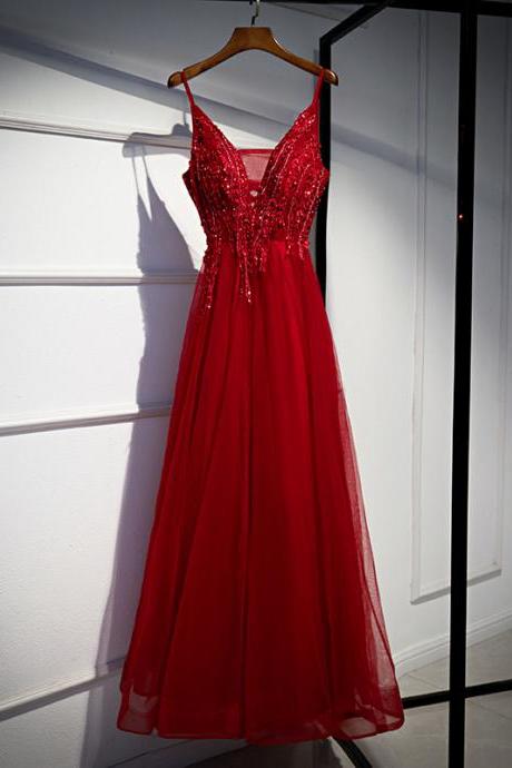 Red Party Dress,spaghetti Strap Prom Dress,charming Evening Dress,custom Made