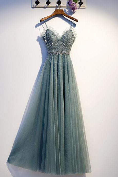 Spaghetti Strap Prom Dress,green Party Dress,fancy Prom Dress,custom Made