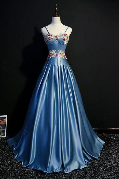 Ball Gown, Spaghetti Strap Prom Dress, Embroidered Party Dress,custom Made