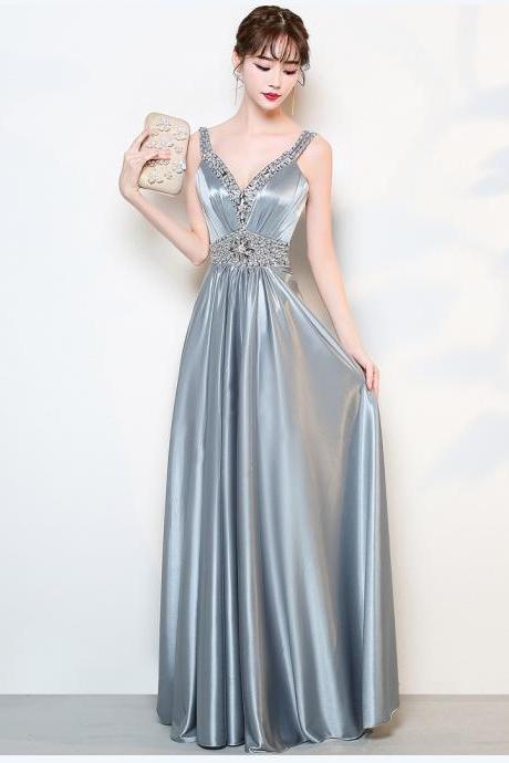 V-neck Prom Dress,sexy Party Dress,elegant Evening Dress With Beads,custom Made