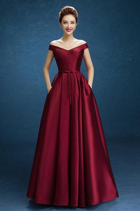 Off Shoulder Prom Gown, Long Red Satin Evening Dress, Simple Prom Dress,custom Made